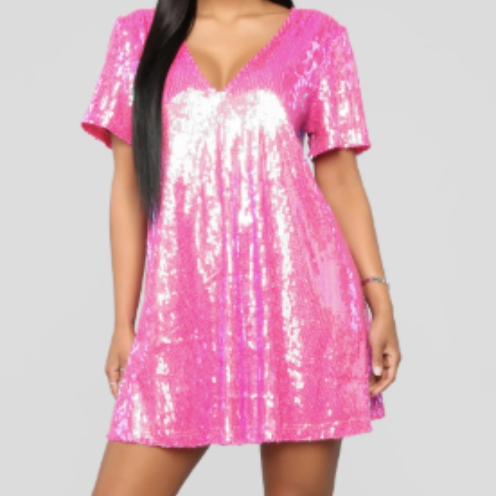 Hot Pink Sequin Shirt Dress